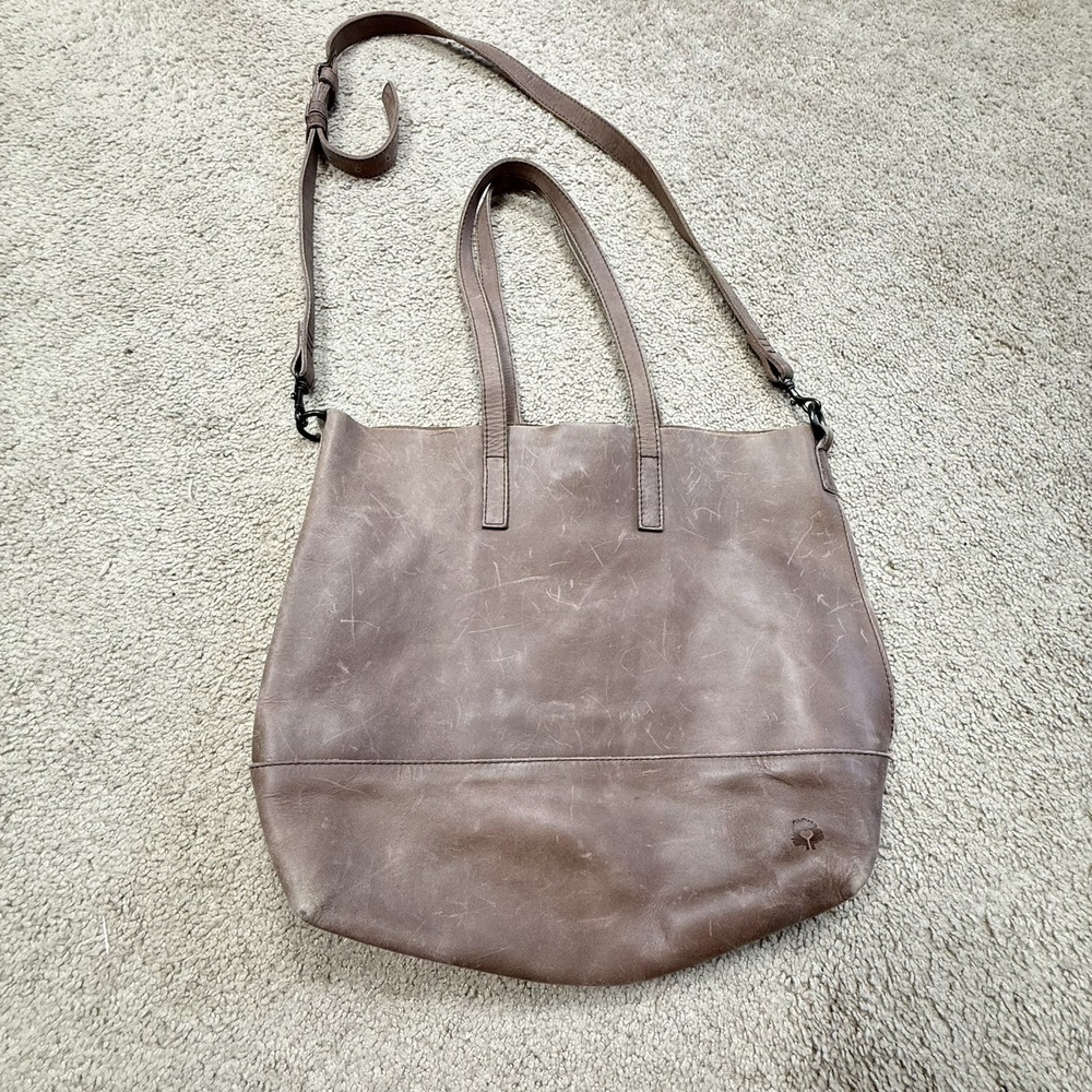 ABLE Local And Global Cogniac Distressed Leather Crossbody Bag Beige Gray Taupe